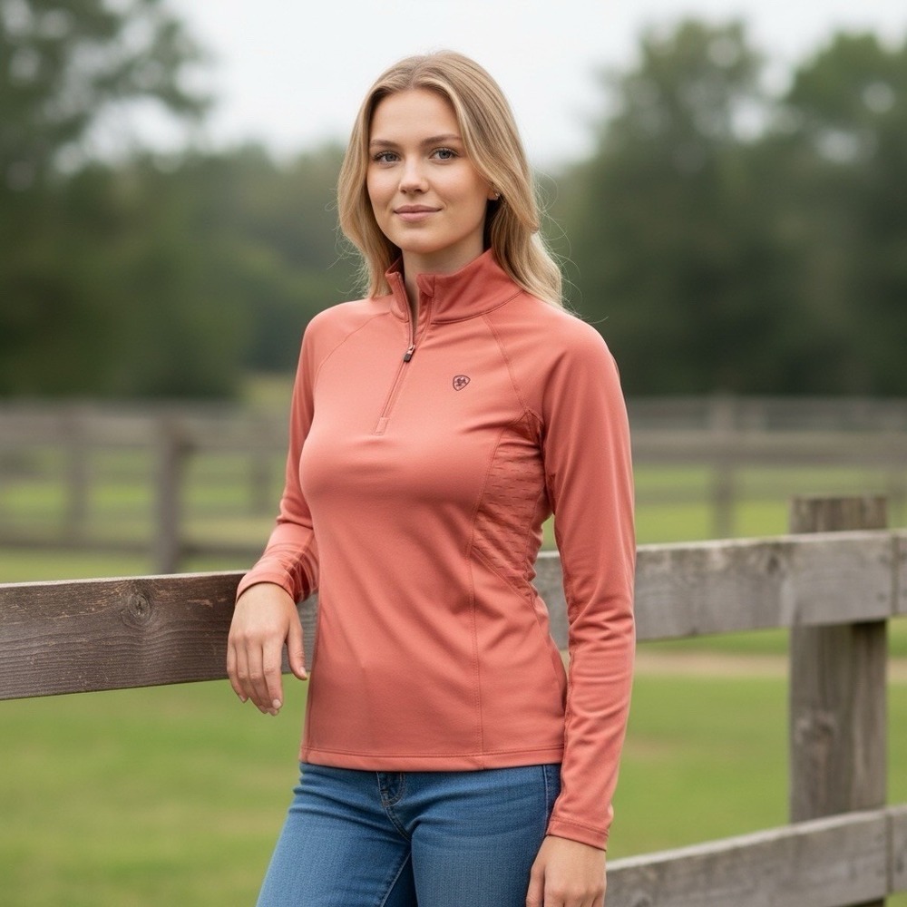 ARIAT TEK Lowell 2.0 Womens XS 1/4 Zip Baselayer Pullover Salmon Athleisure NWOT